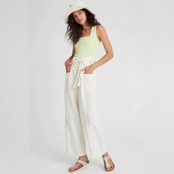 Maeve Anthropologie Wide Leg Linen Blend new High Rise Barrel Boho Summer Siez 8 - Picture 4 of 15